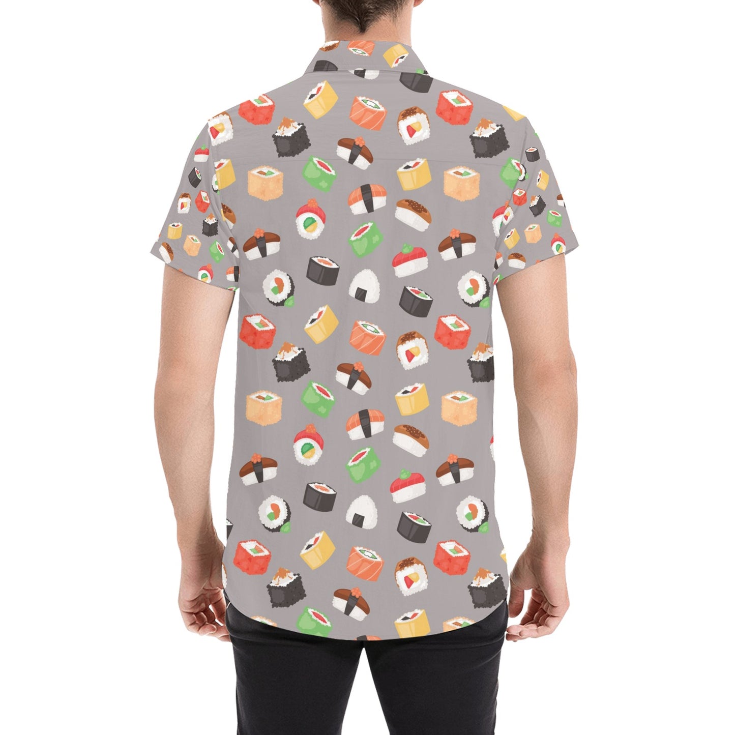 Sushi Print Design LKS307 Men Short Sleeve Button Up Shirt