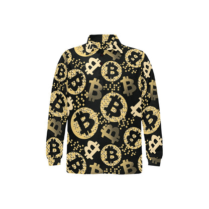 Bitcoin Pattern Print Design DO06 Long Sleeve Polo Shirt For Men's
