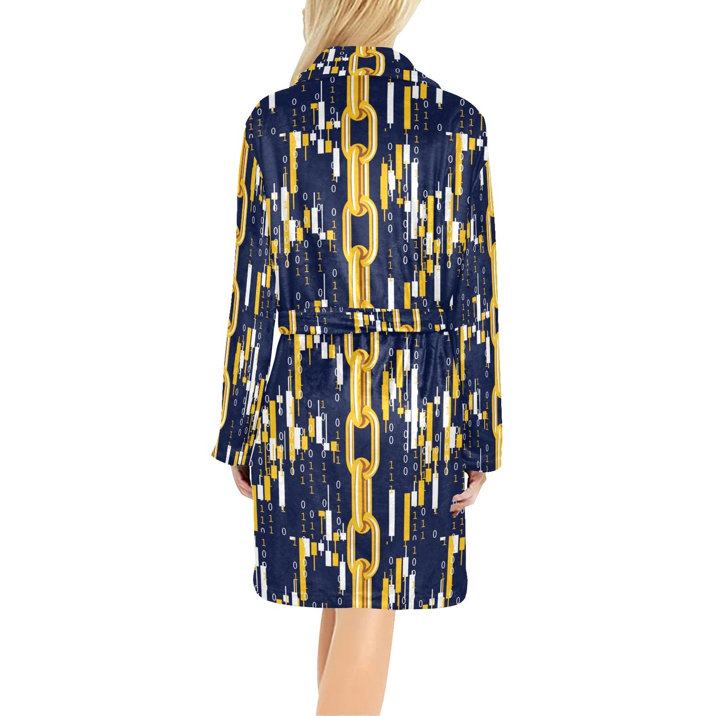 Cryptocurrency Chain Pattern Print Design 03 Women's Fleece Robe