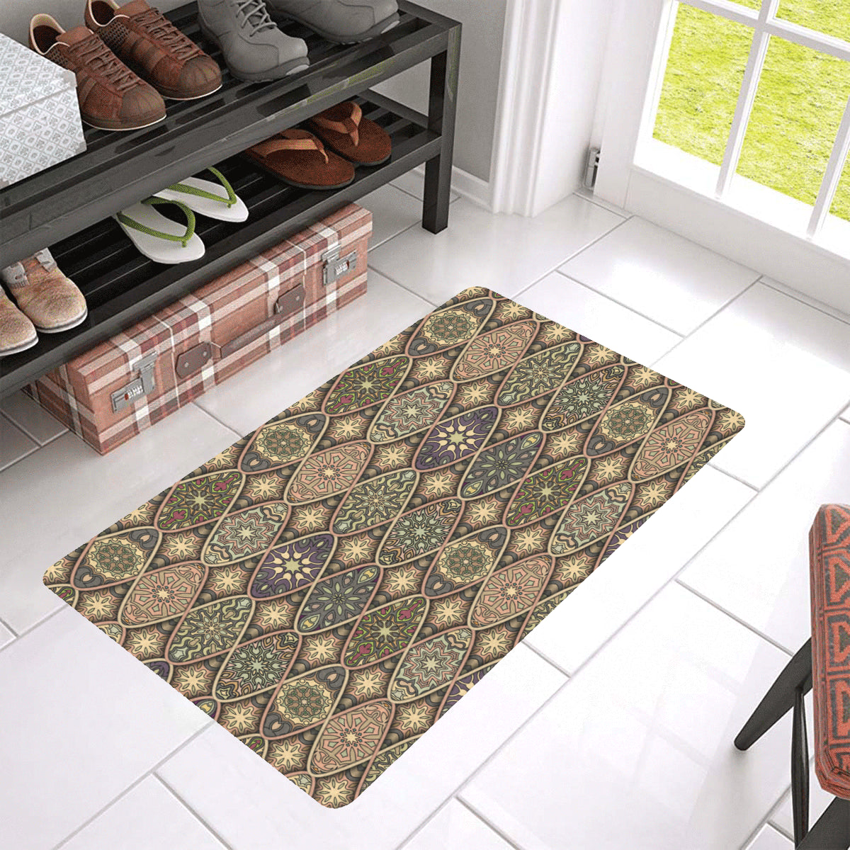 Mandala Motif Themed Design Print Rubber Doormat