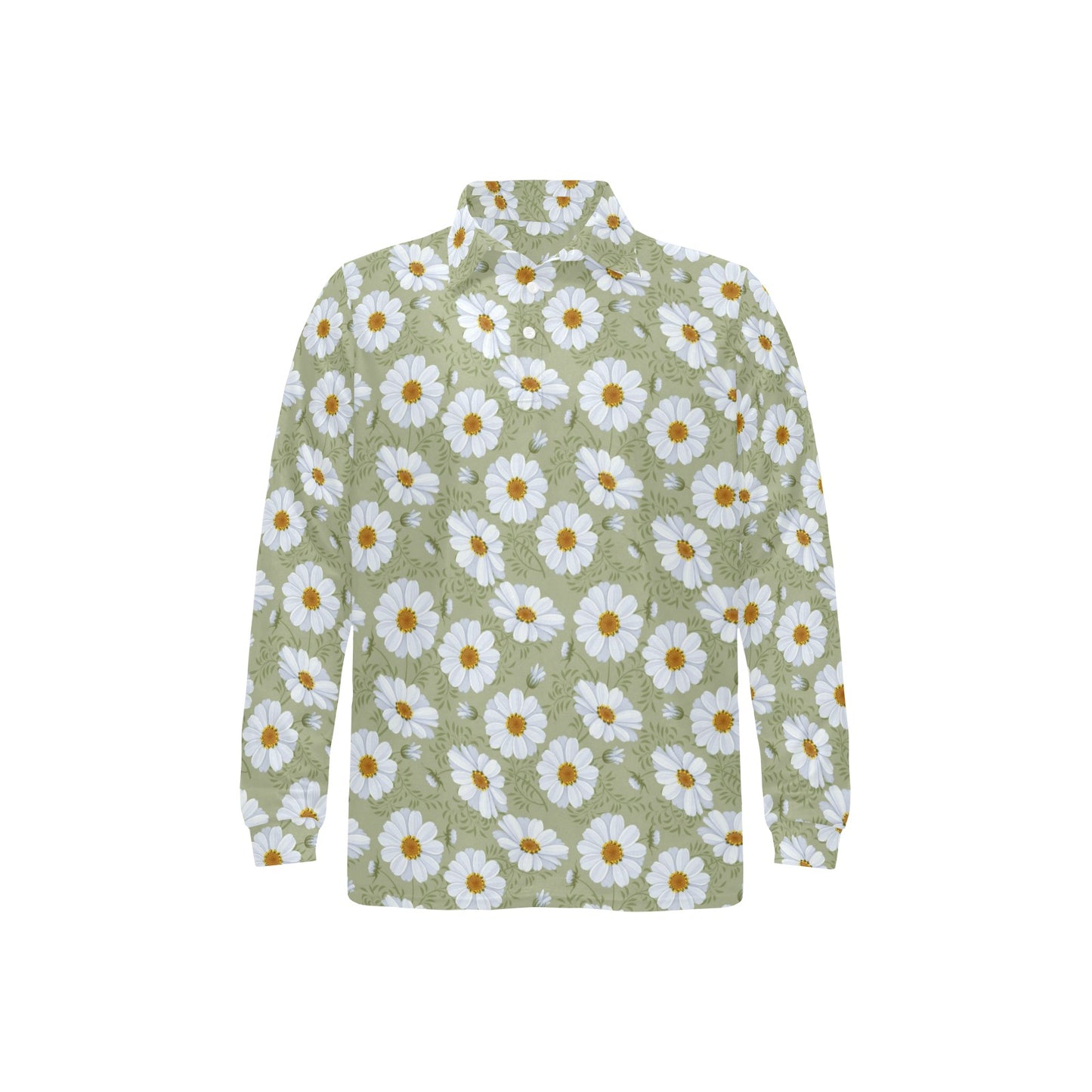 Daisy Yellow Print Pattern Long Sleeve Polo Shirt For Men's