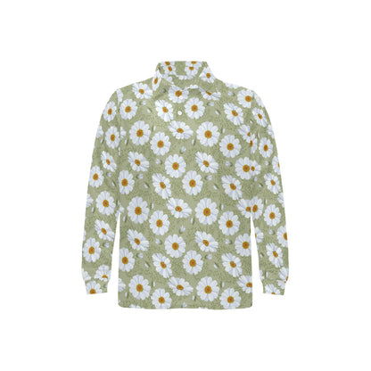Daisy Yellow Print Pattern Long Sleeve Polo Shirt For Men's