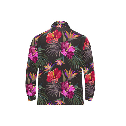 Hibiscus Pattern Print Design HB014 Long Sleeve Polo Shirt For Men's