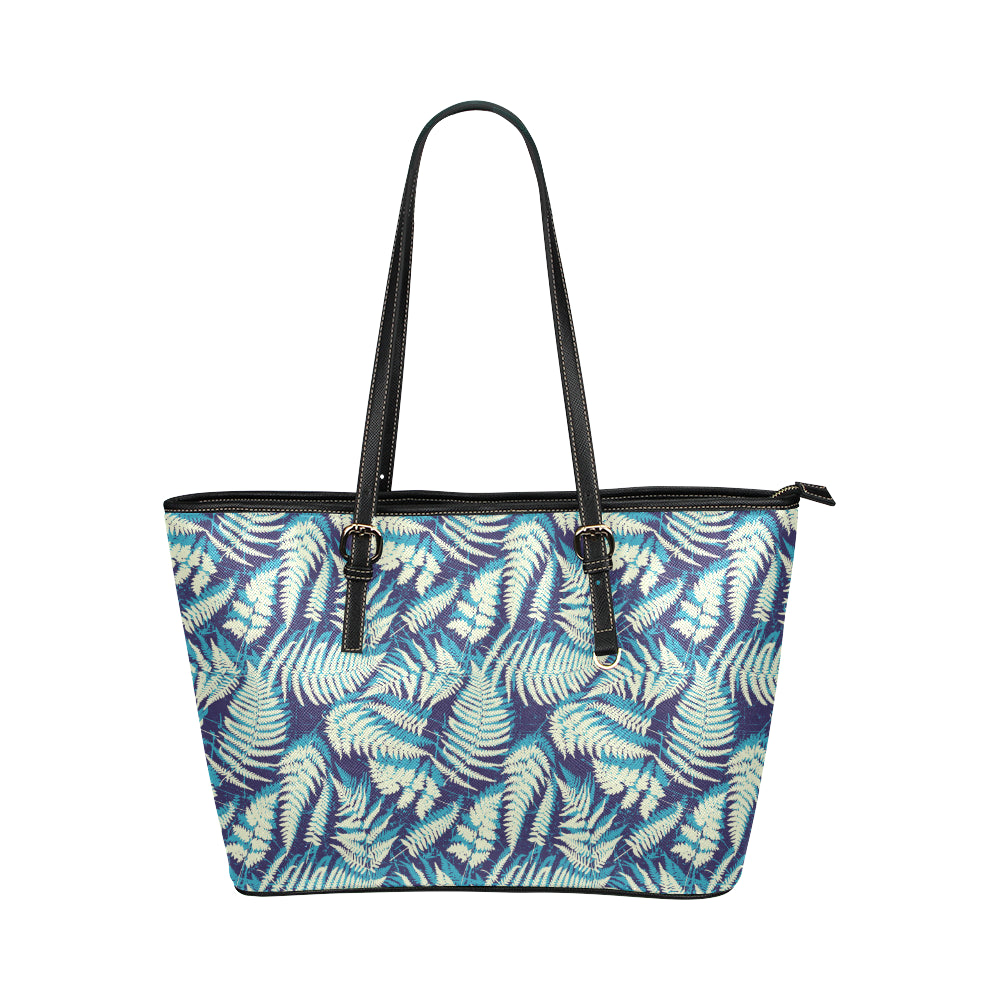 Fern Leave Summer Print Pattern Leather Tote Bag