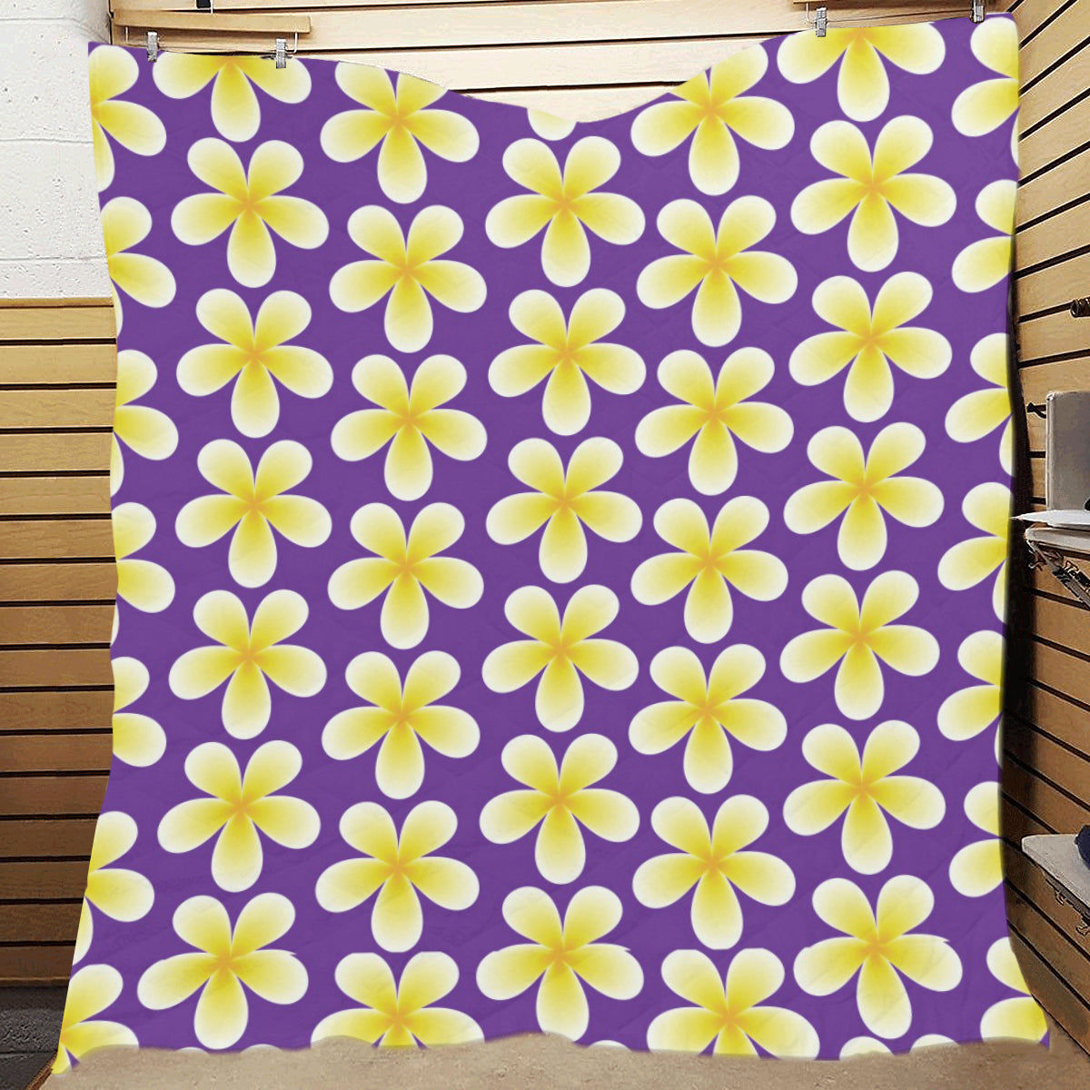 Yellow Plumeria Pattern Print Design PM05 Premium Quilt