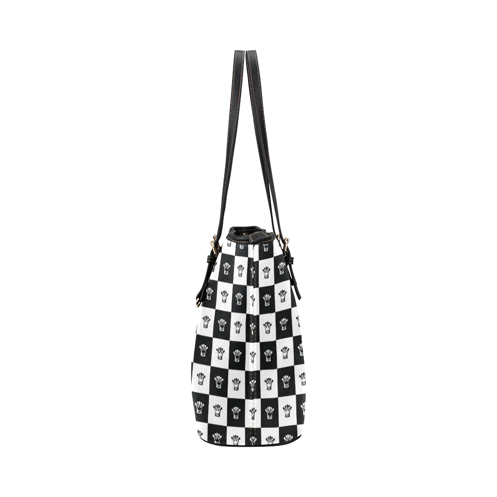 Checkered Flag Crown Pattern Leather Tote Bag
