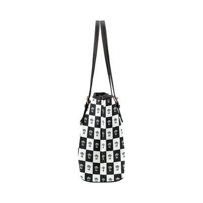 Checkered Flag Crown Pattern Leather Tote Bag