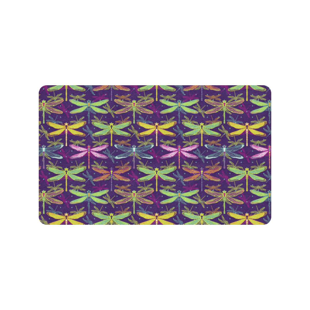 Dragonfly Neon Color Print Pattern Rubber Doormat