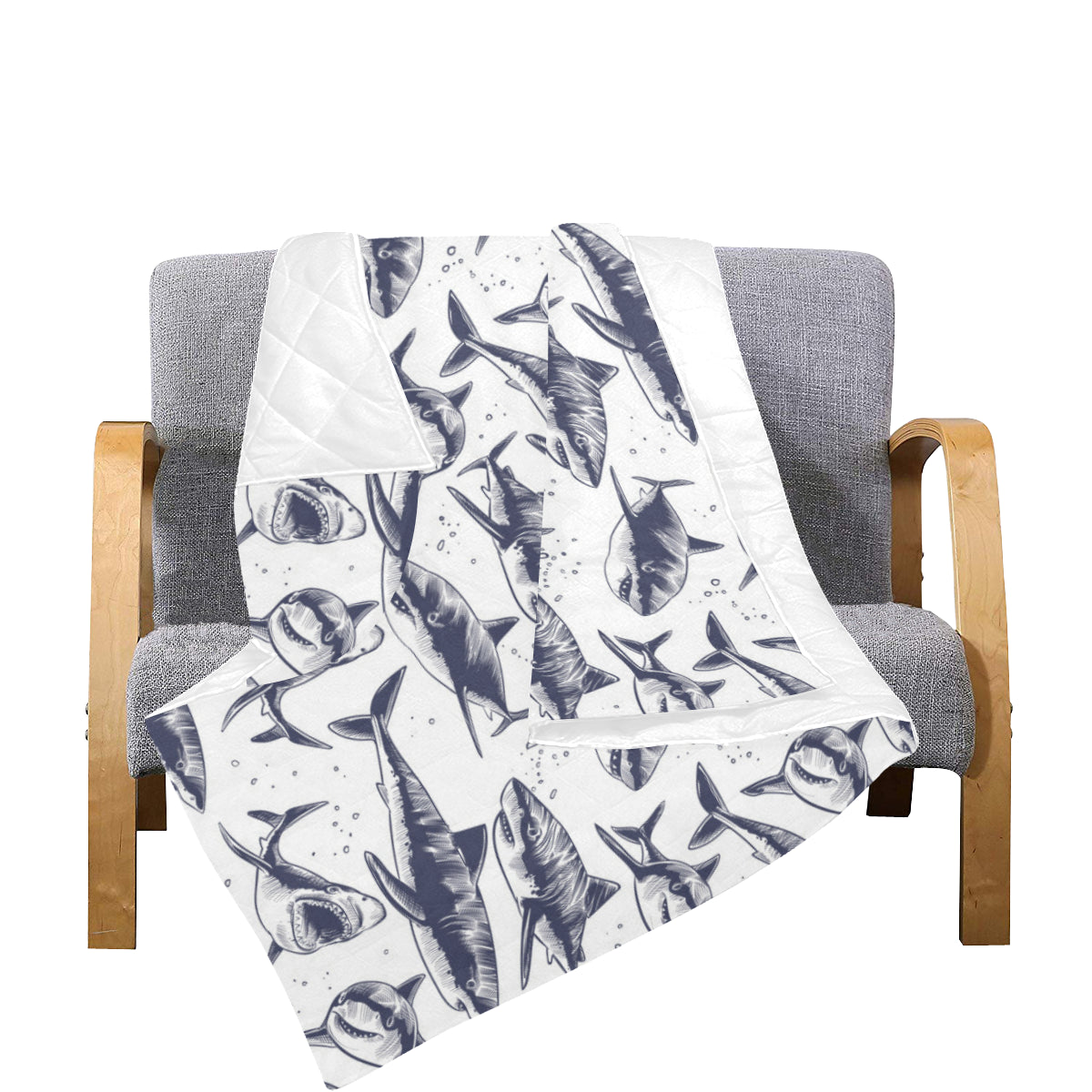 Great White Shark Pattern Print Design 02 Premium Quilt