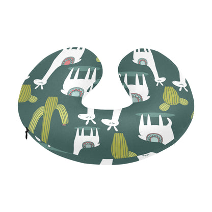 Llama Cactus Pattern Print Design 02 U-Shaped Travel Neck Pillow