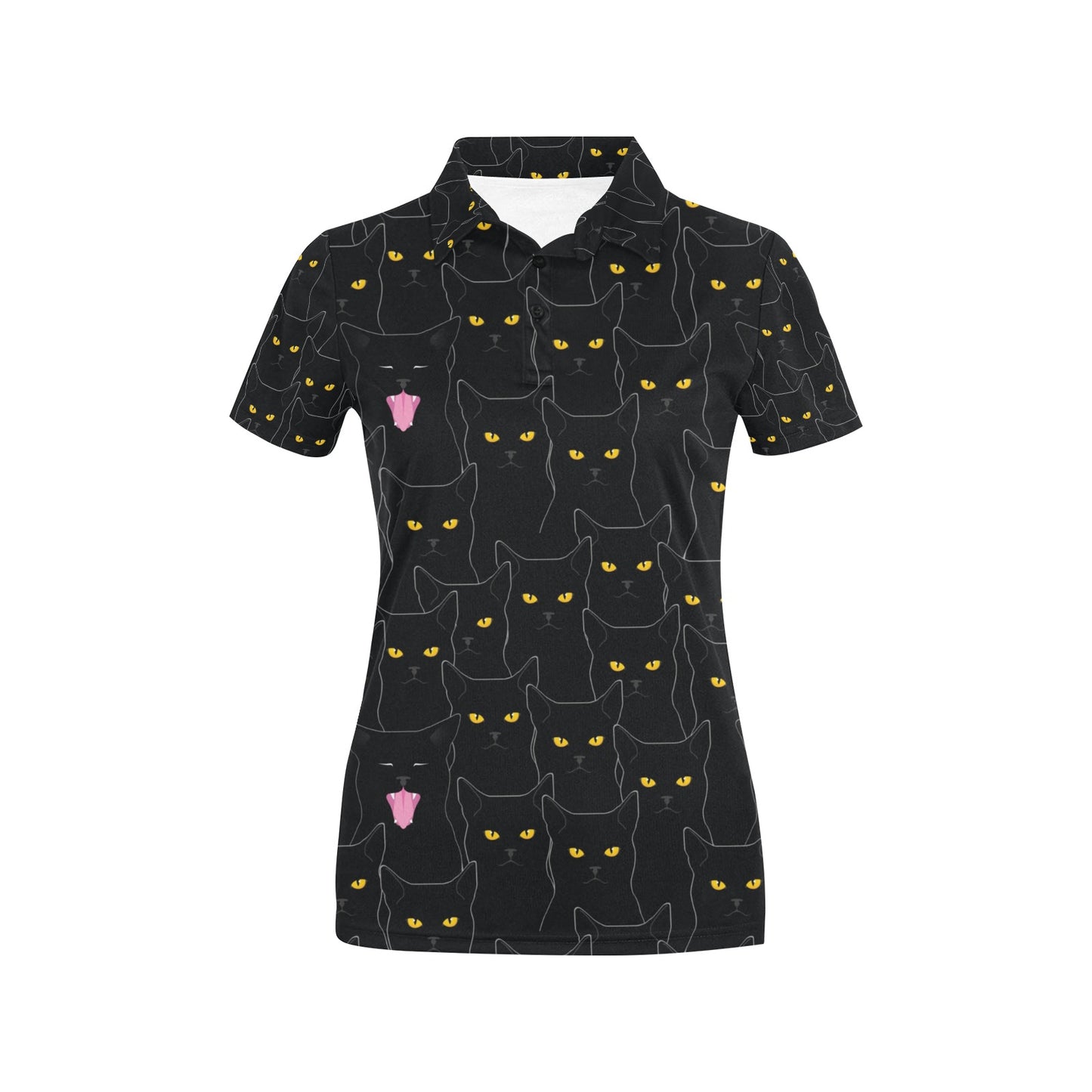Black Cat Yellow Eyes Print Pattern Women's Polo Shirt
