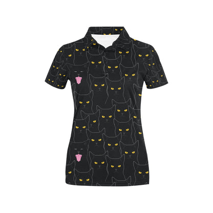 Black Cat Yellow Eyes Print Pattern Women's Polo Shirt