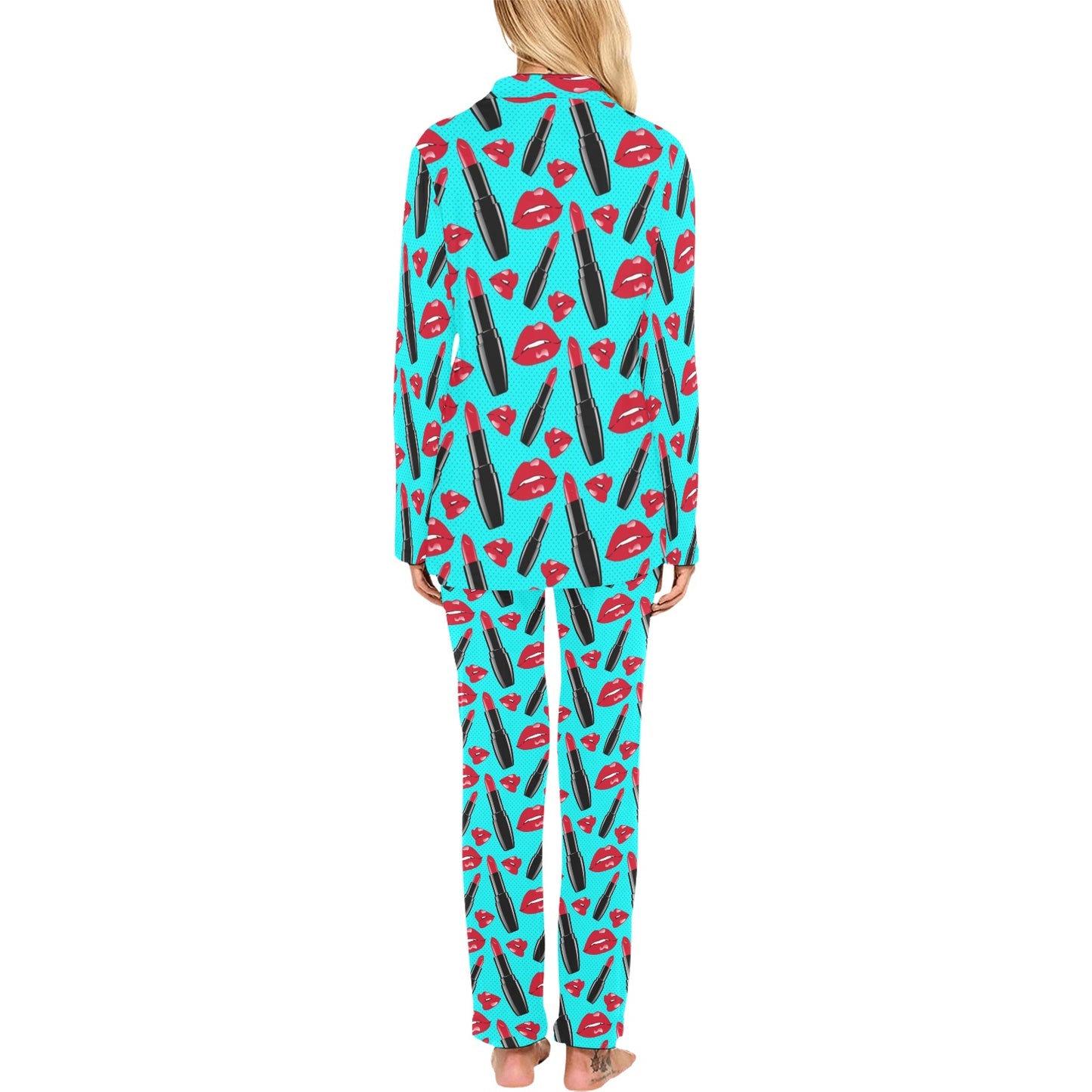 Lipstick Pattern Print Design LT02 Women's Long Pajama Set