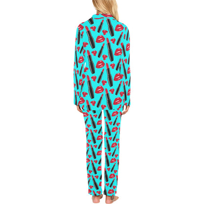 Lipstick Pattern Print Design LT02 Women's Long Pajama Set