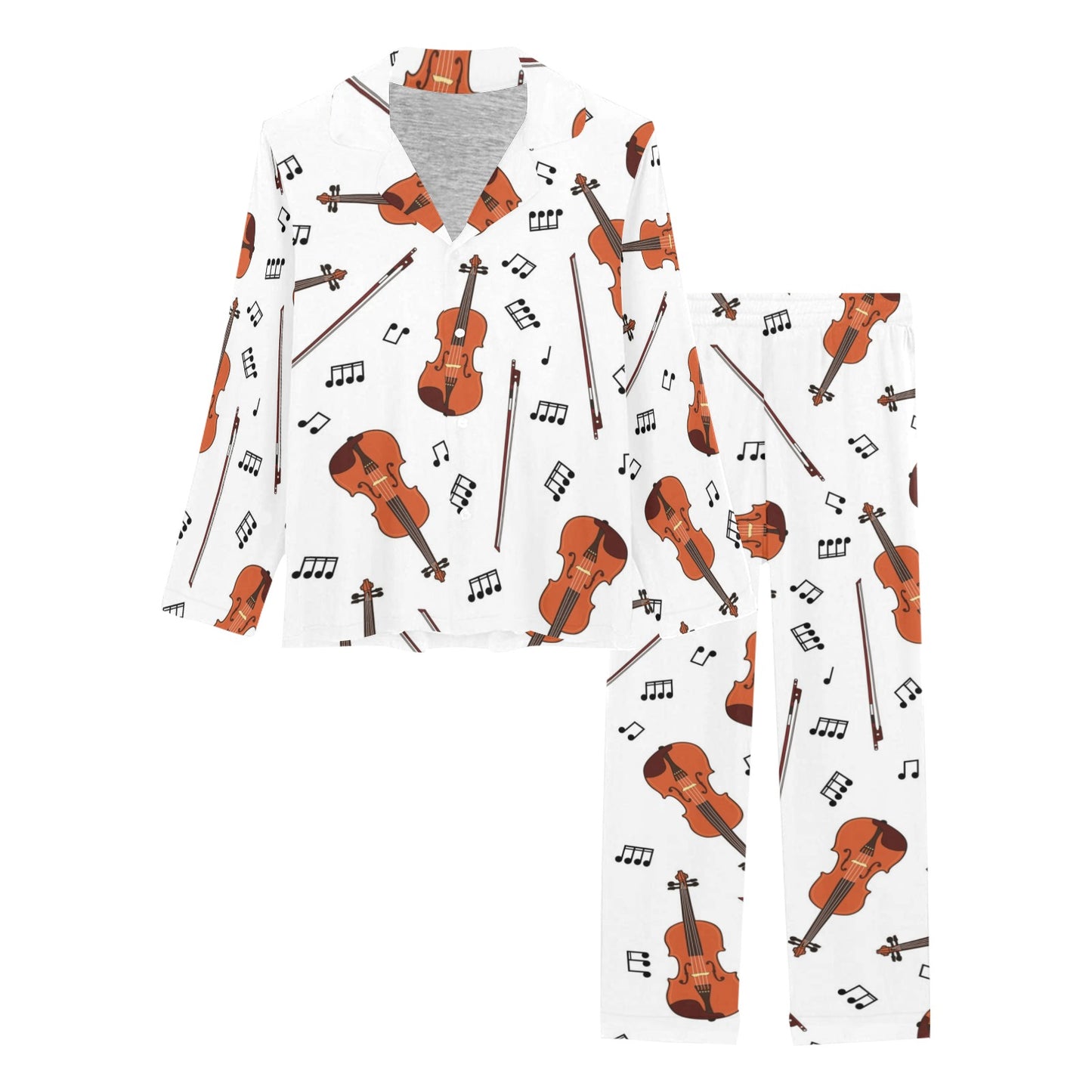 Violin Pattern Print Design 02 Women's Long Pajama Set