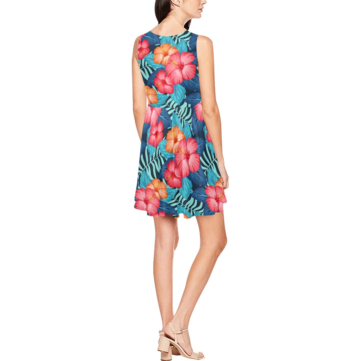 Red Hibiscus Pattern Print Design HB02 Sleeveless Dress