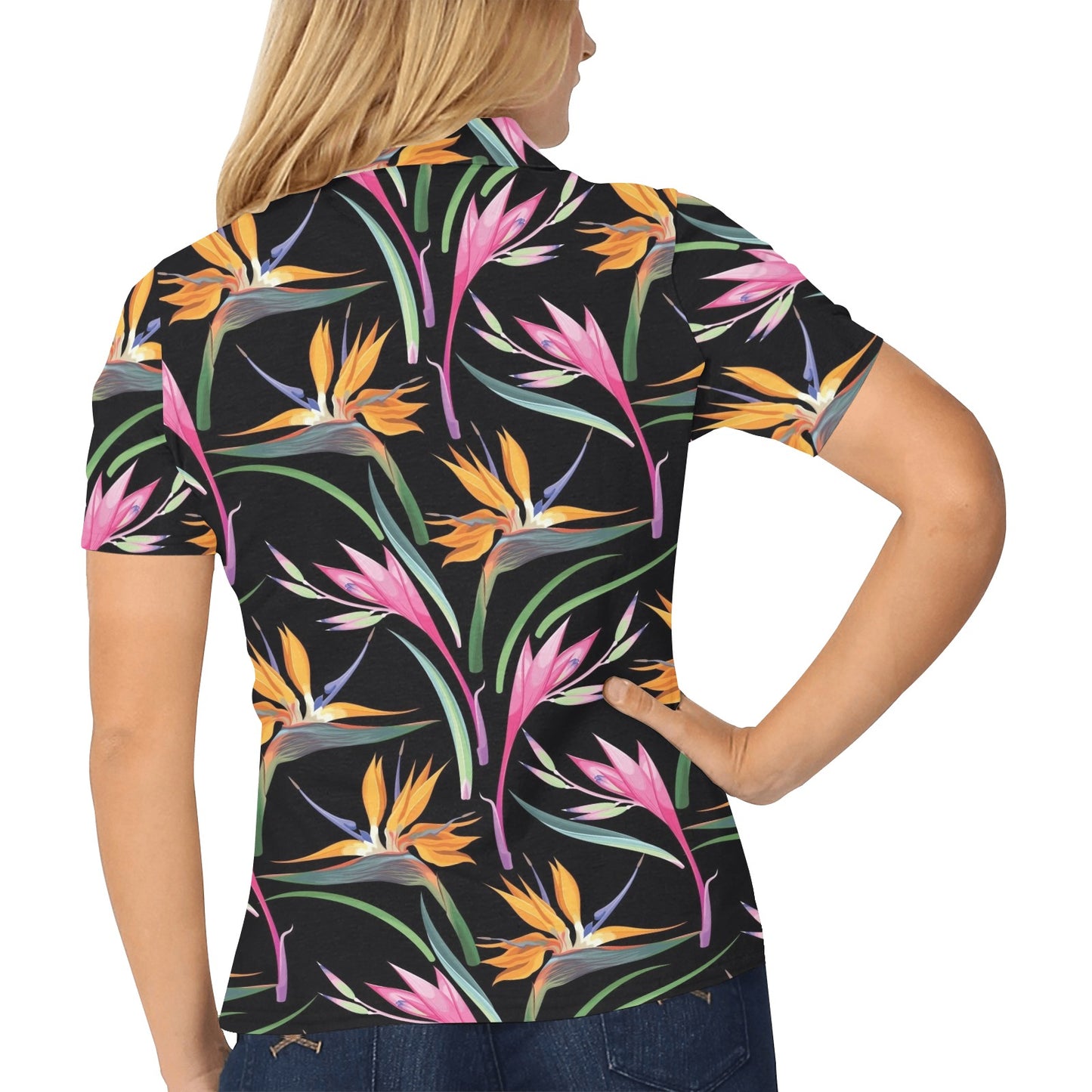 Tropical Flower Pattern Print Design TF017 Women's Polo Shirt