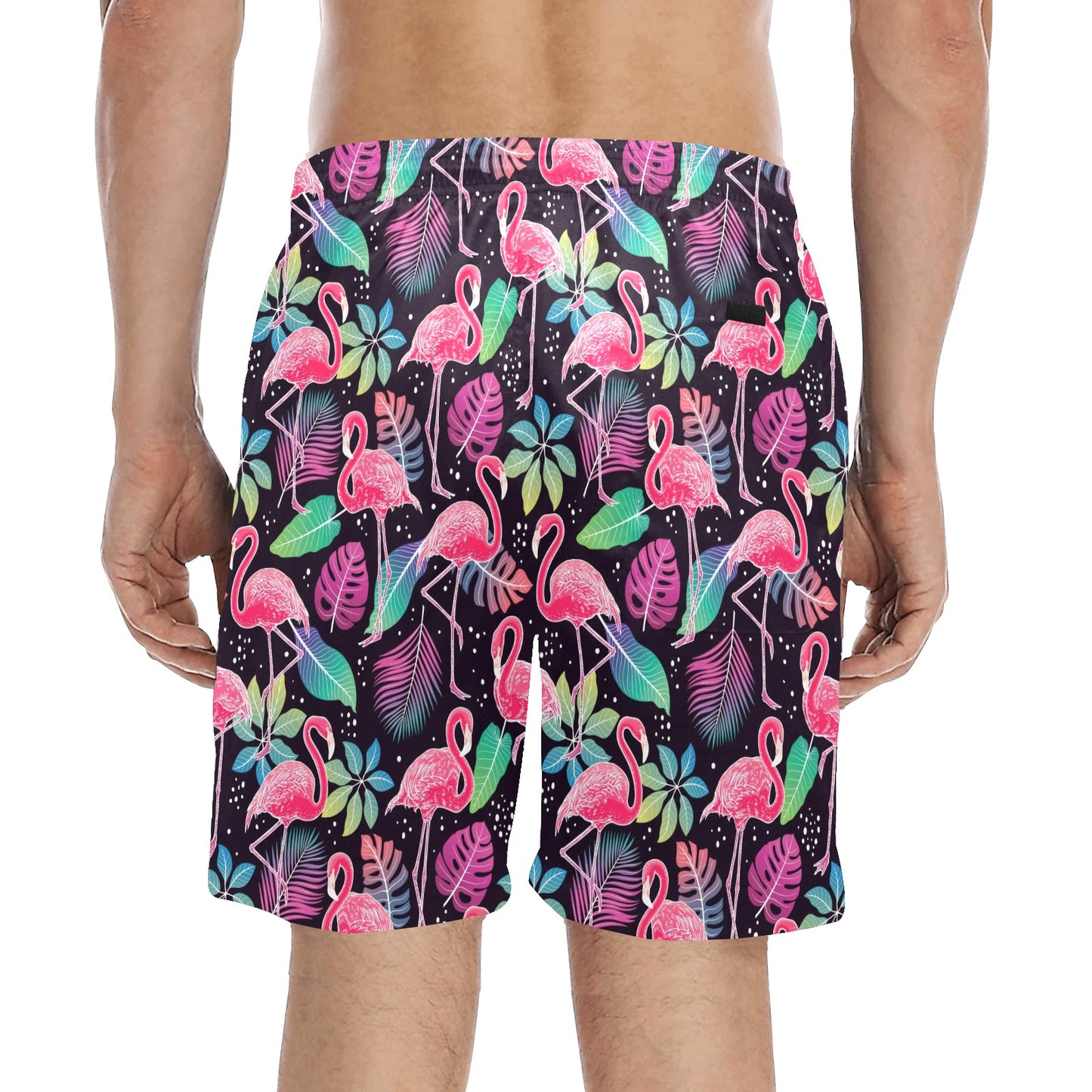 Flamingo Tropical leaves Neon Print Men's Swim Trunks Beach Shorts