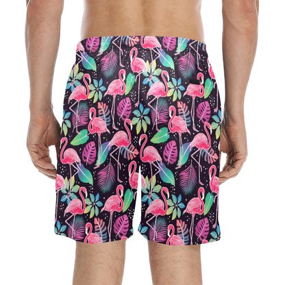 Flamingo Tropical leaves Neon Print Men's Swim Trunks Beach Shorts