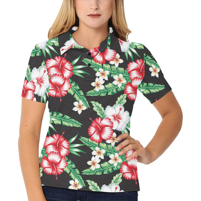 Hawaiian flower tropical leaves Women's Polo Shirt
