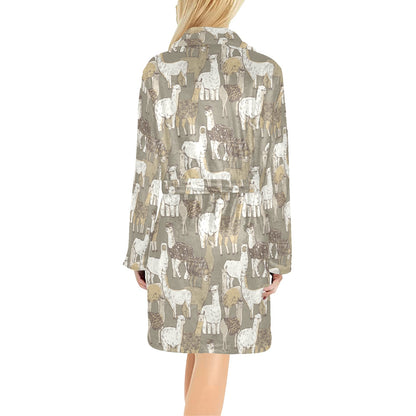 Alpaca Pattern Print Design 01 Women's Fleece Robe