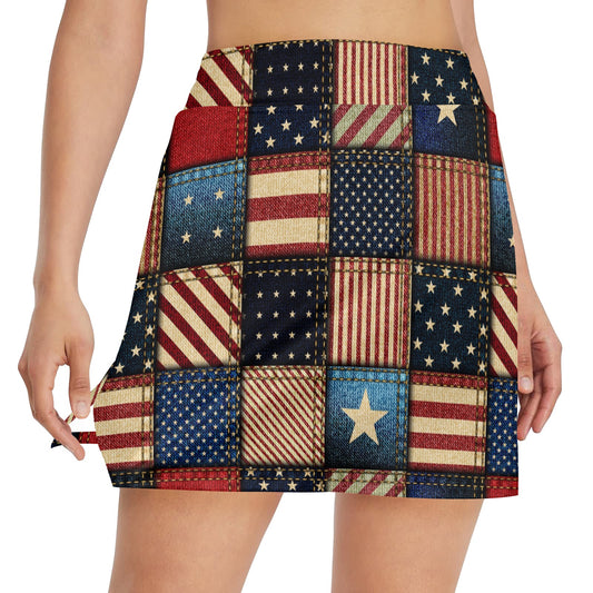 American flag Patchwork Design 17" Golf & Pickleball Skort with Pockets