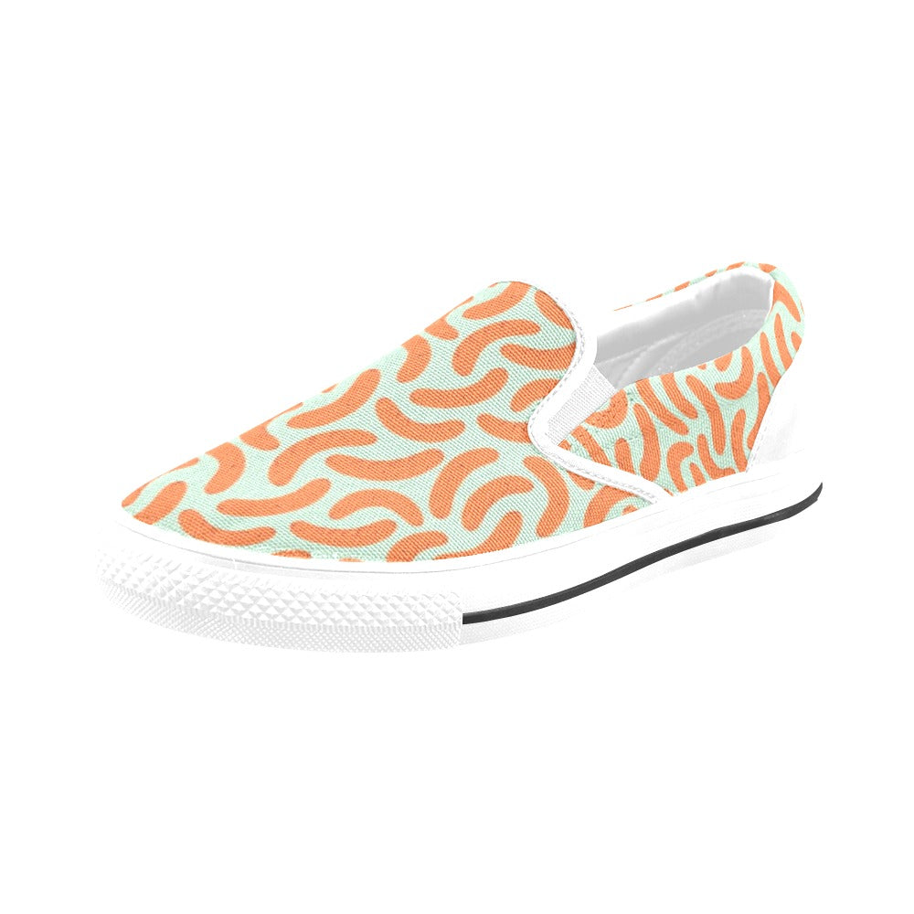 Sausage Print Design LKS304 White Slip Ons Canvas Women's Shoes