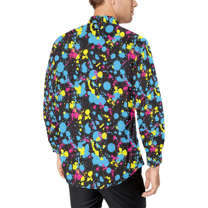 Splatter Colorful Print Design LKS301 Men's Long Sleeve Dress Shirt