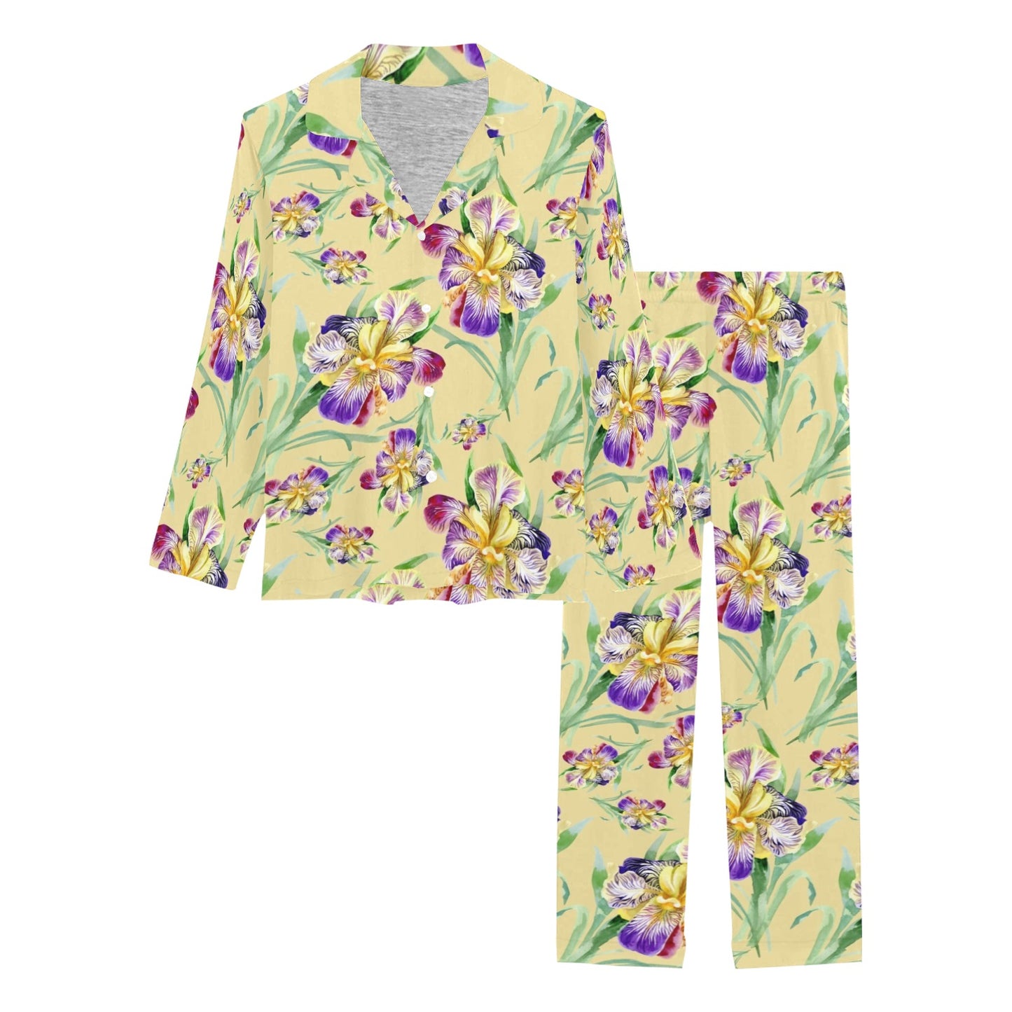 Iris Pattern Print Design IR06 Women's Long Pajama Set