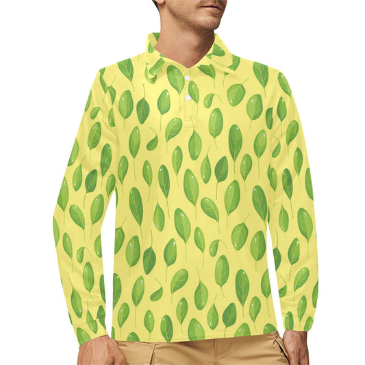Spinach Print Design LKS302 Long Sleeve Polo Shirt For Men's