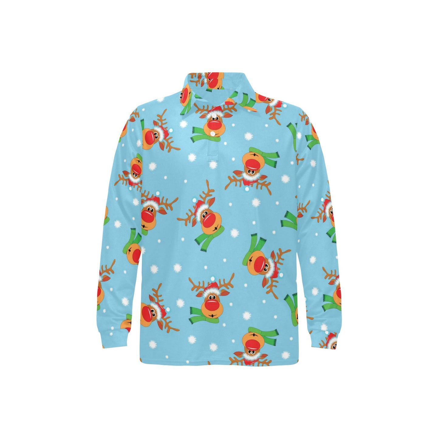 Reindeer cute Pattern Print Design 02 Long Sleeve Polo Shirt For Men's