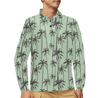 Palm Tree Pattern Print Design A04 Long Sleeve Polo Shirt For Men's