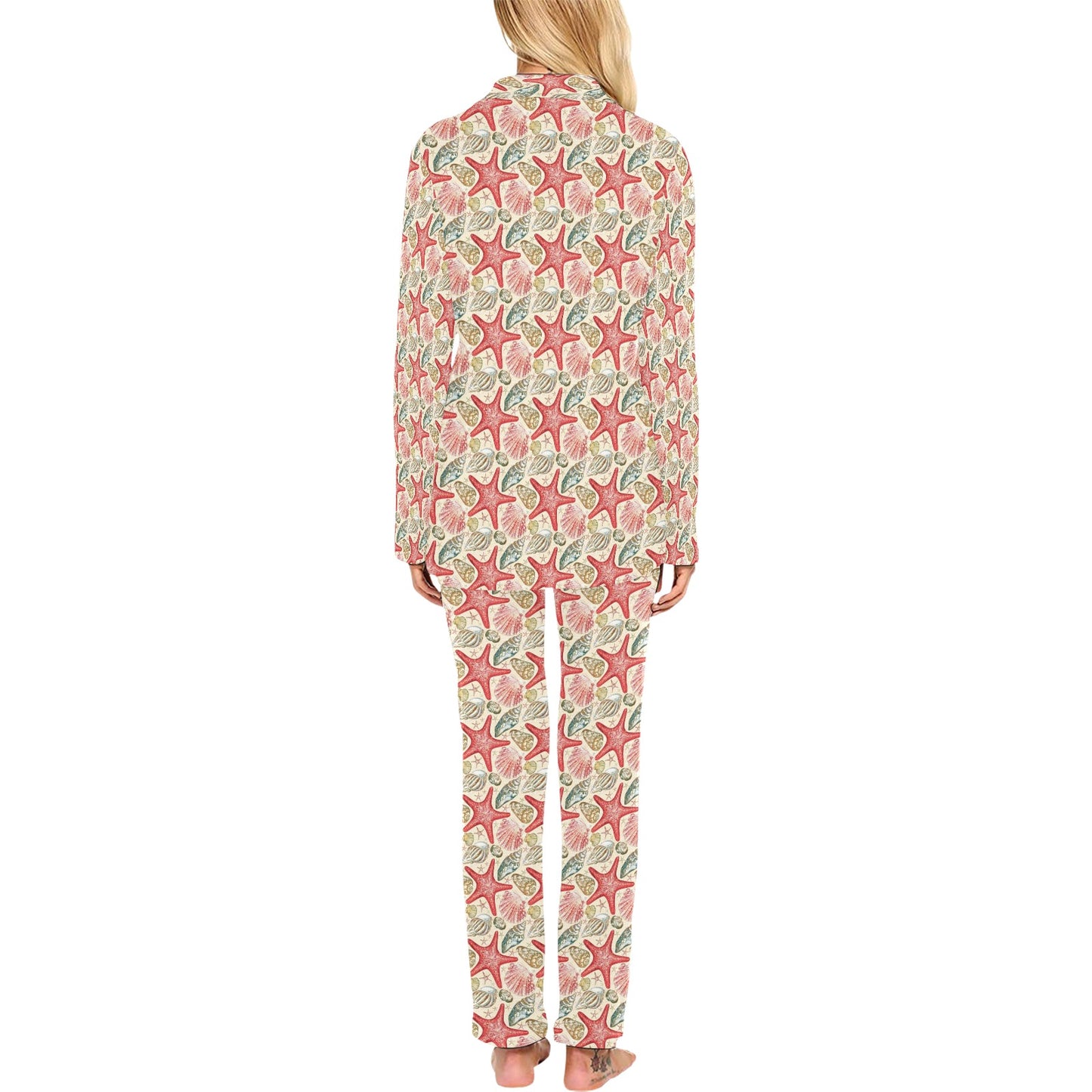 Seashell Print Design LKS301 Women's Long Pajama Set