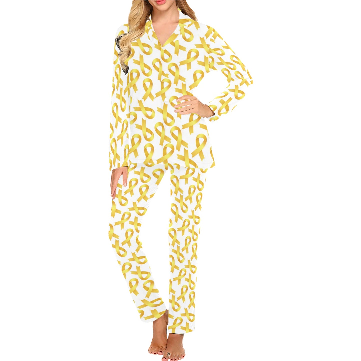 Childhood cancer Pattern Print Design 02 Women's Long Pajama Set