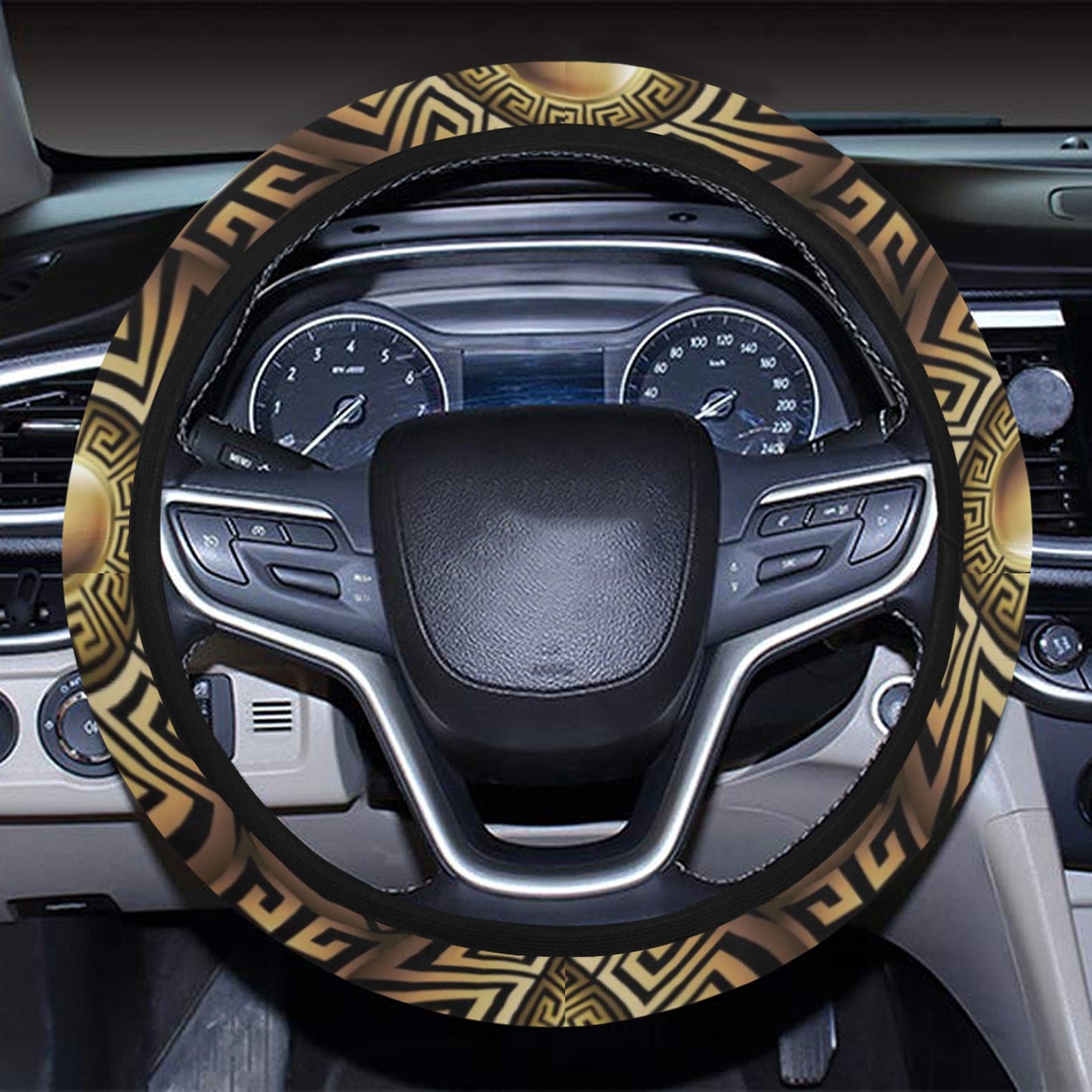Ancient Greek Print Design LKS3012 Steering Wheel Cover with Elastic Edge