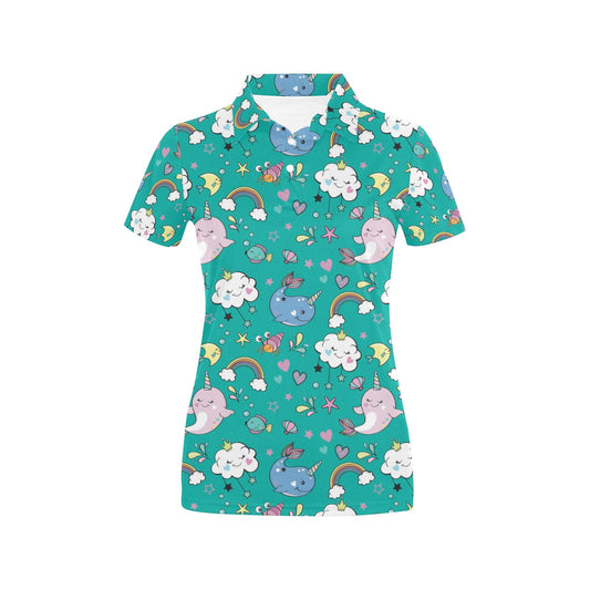 Narwhal Pattern Print Design 04 Women's Polo Shirt