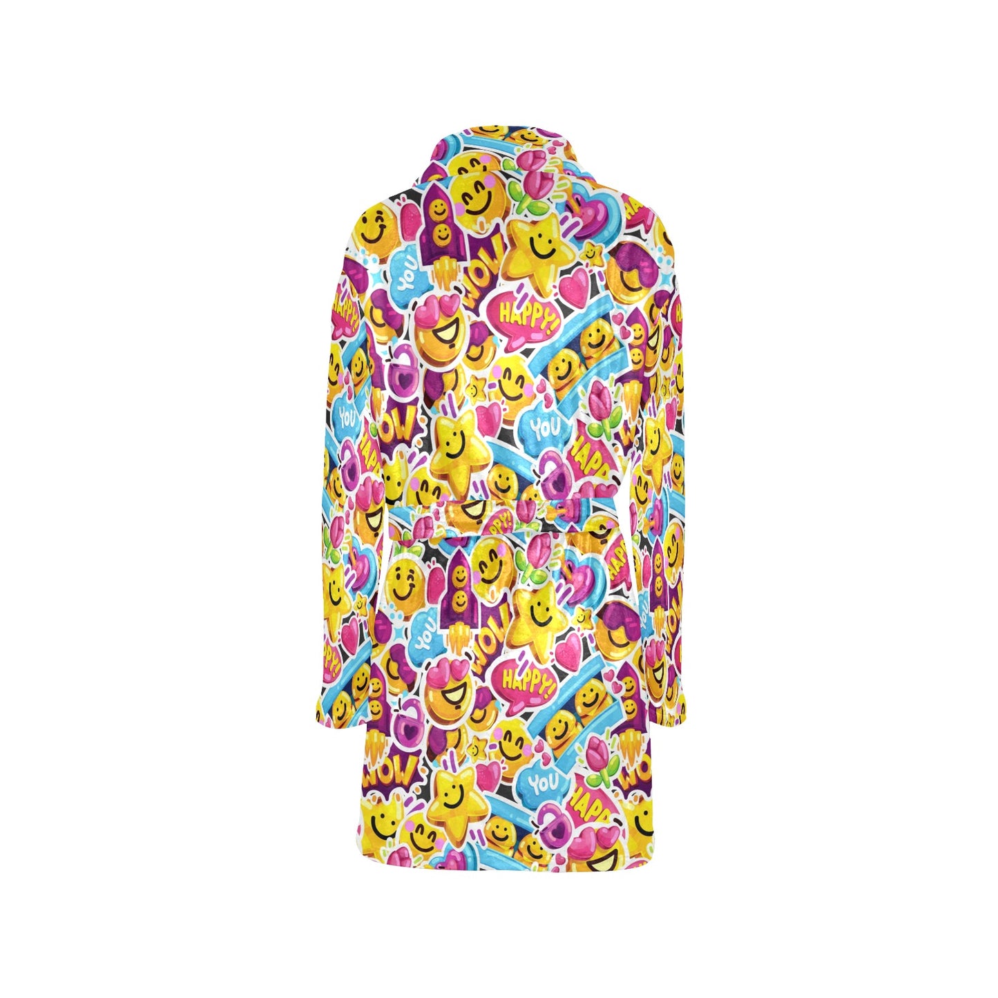 Emoji Sticker Print Pattern Women's Fleece Robe
