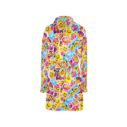 Emoji Sticker Print Pattern Women's Fleece Robe
