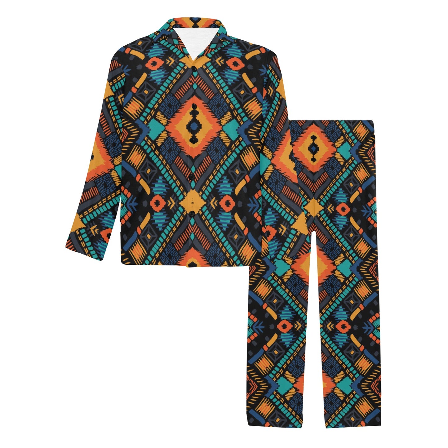 Kente Pattern Print Design 04 Men's Long Pajama Set