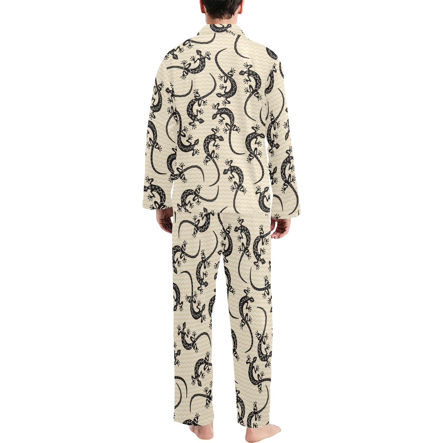 lizard Pattern Print Design 02 Men's Long Pajama Set