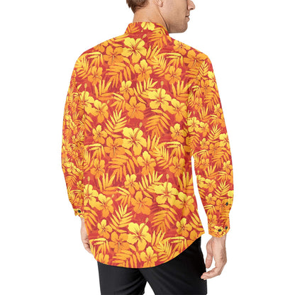 Hibiscus Summer Print Design LKS302 Men's Long Sleeve Dress Shirt