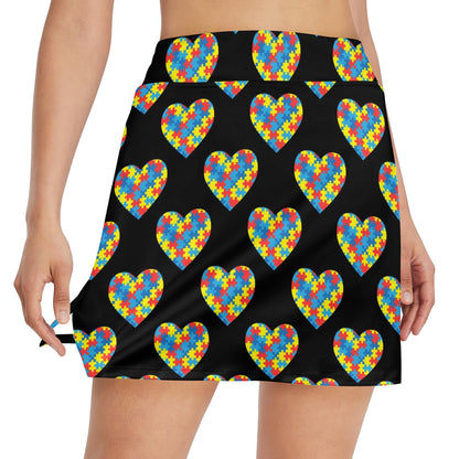 Autism Awareness Heart Design Print 17" Golf & Pickleball Skort with Pockets