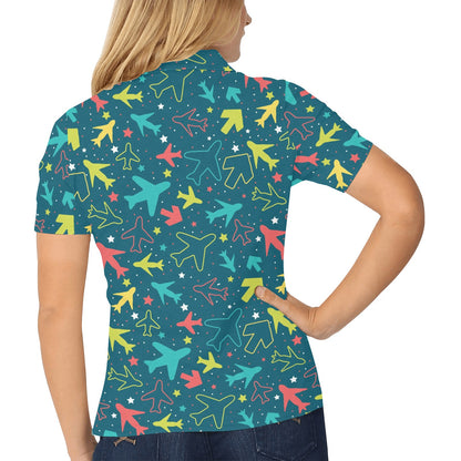Airplane Pattern Print Design 05 Women's Polo Shirt