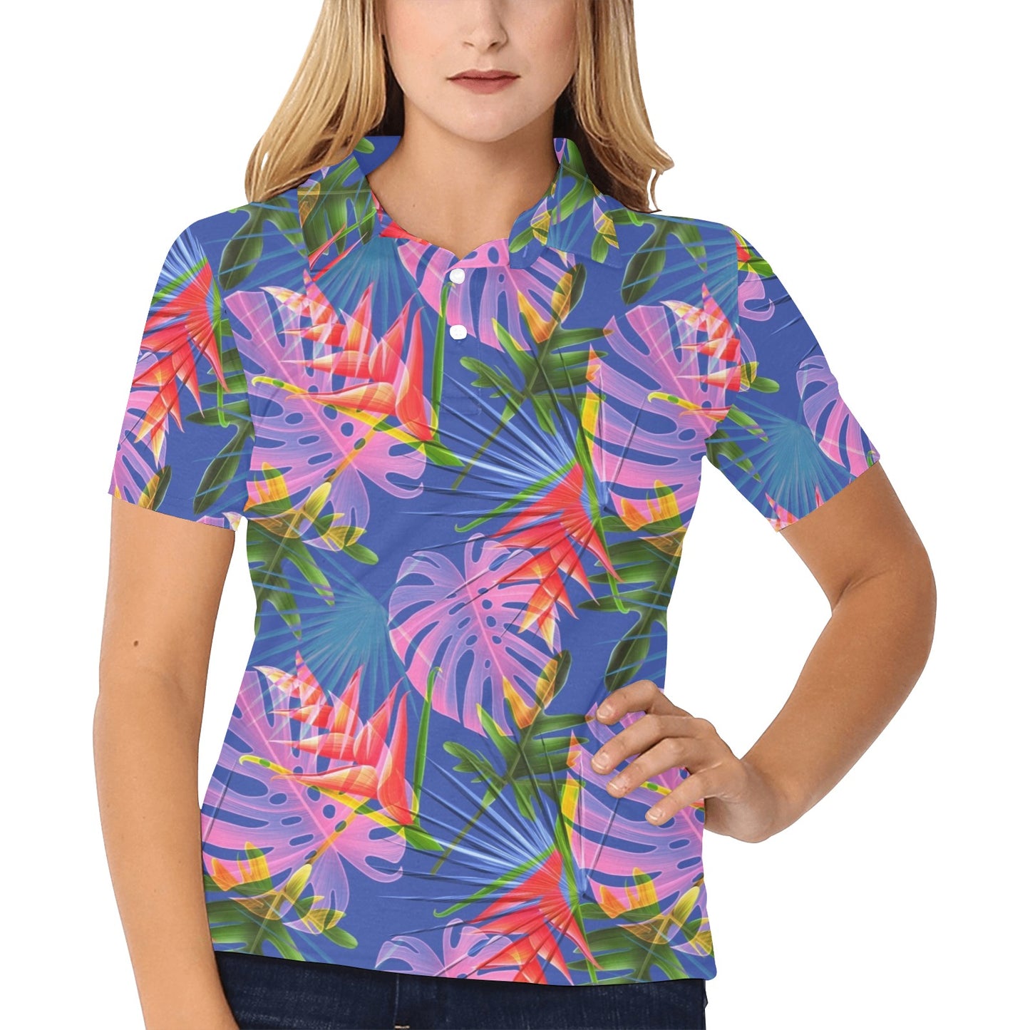 Tropical Flower Pattern Print Design TF025 Women's Polo Shirt