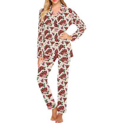 Tattoo Rose Print Design LKS302 Women's Long Pajama Set