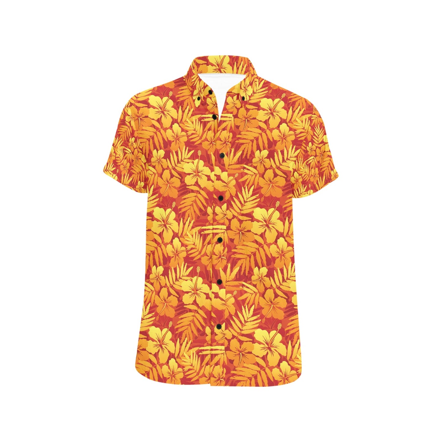 Hibiscus Summer Print Design LKS302 Men Short Sleeve Button Up Shirt