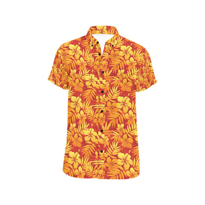 Hibiscus Summer Print Design LKS302 Men Short Sleeve Button Up Shirt