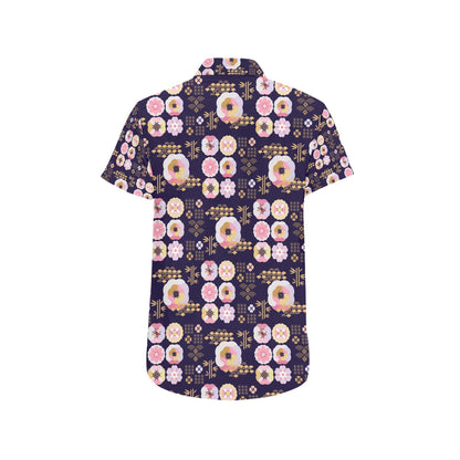 Sakura Japan Style Print Design LKS302 Men Short Sleeve Button Up Shirt