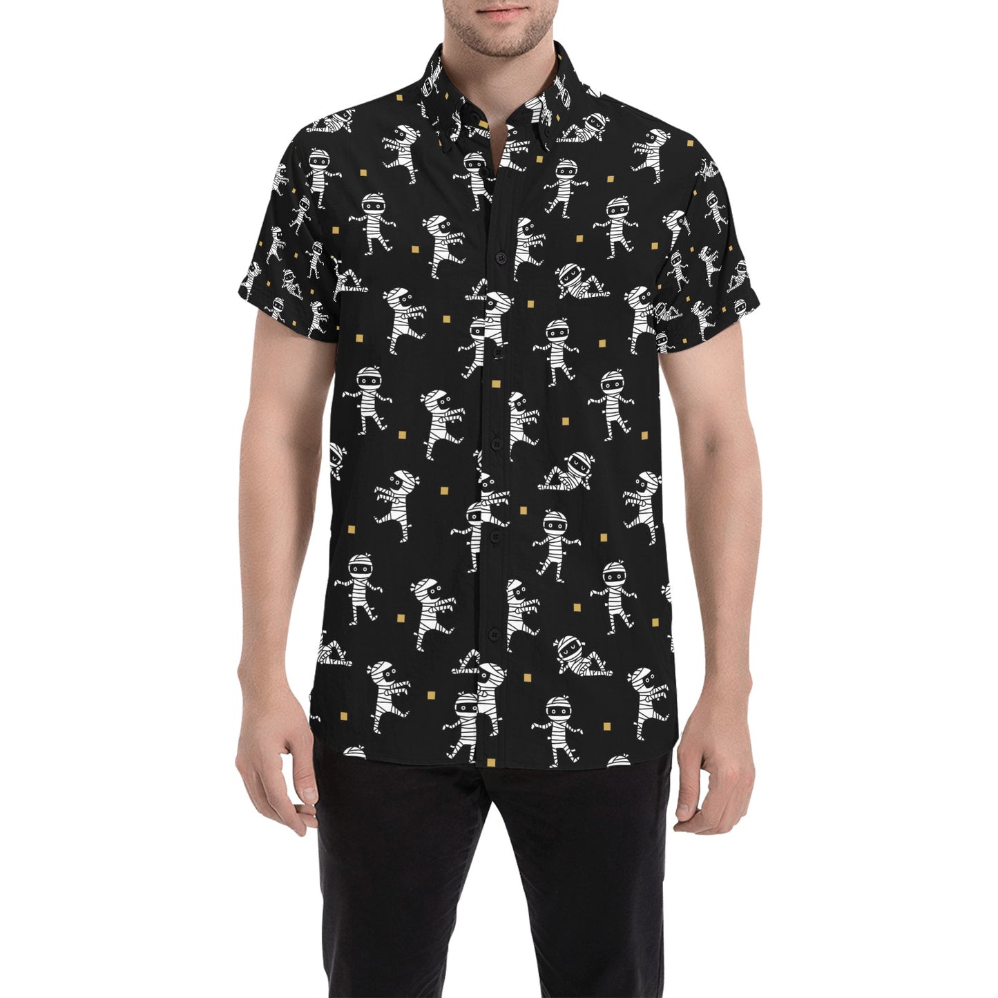 Mummy Cute Print Design LKS301 Men Short Sleeve Button Up Shirt
