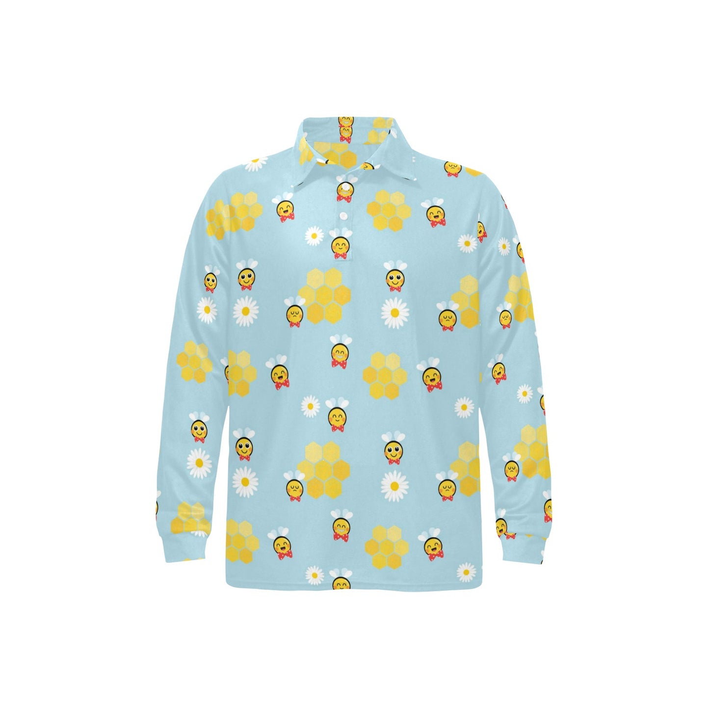 Bee Cute Print Design LKS304 Long Sleeve Polo Shirt For Men's